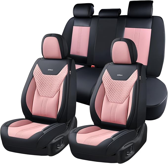 Coverado Car Seat Covers Full Set, Front Seat Covers with Lumbar Support and Back Seat Cover Waterproof Leather Automotive Seat Cover, Universal Car Interior Protectors Cushion for Most Cars