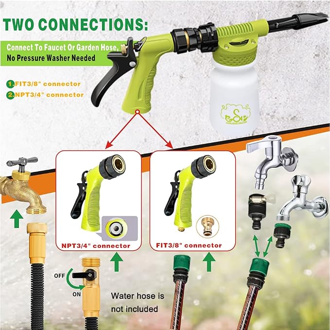 ESP Car Wash Foam Gun for Garden Hose Adjustable Hose Wash Sprayer Thick Filtration with Metal Handle Washing Mitts 6 Levels of Foam Concentration Snow Foam Blaster Quick Connector to Any Cleaning