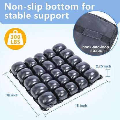 Inflatable Pressure Relief Air Cell Cushion for Wheelchair & Mobility Scooter, Breathable Cooling Seat Cushion for Pain & Sores Relief, Long Sitting, Airplane & Office Use (18" x 18")