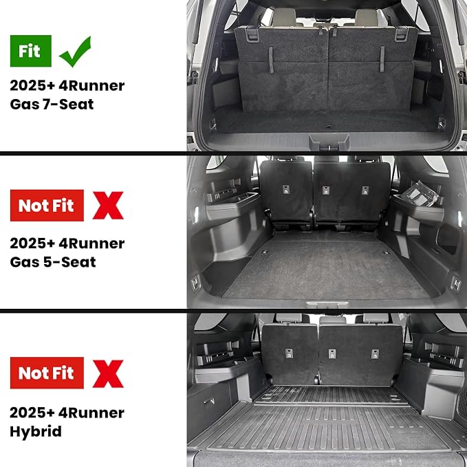 LASFIT Cargo Mat&Backrest Mat for Toyota 4Runner 2025-2026 (Only Fit 7-Seats), All Weather TPE Custom Fit Easy Clean Durable No-Curling Cargo Liner for 6th gen 4 Runner Cargo Mat, Black