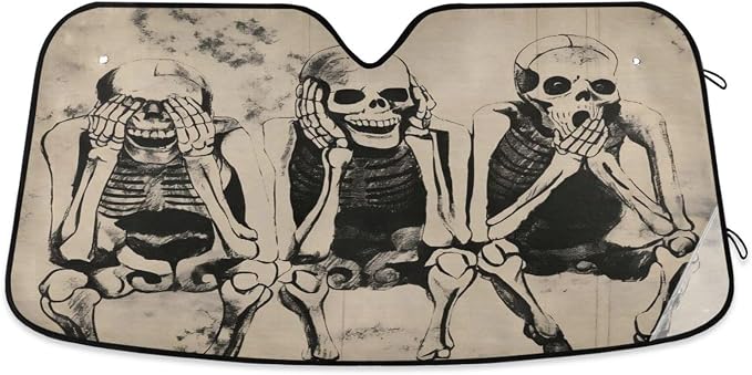 Windshield Sun Shade Shabby Skull Skeletons Front Window Block UV Shades Visor Reflective Retractable for Car SUV Trucks