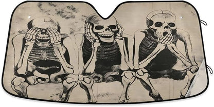 Windshield Sun Shade Shabby Skull Skeletons Front Window Block UV Shades Visor Reflective Retractable for Car SUV Trucks