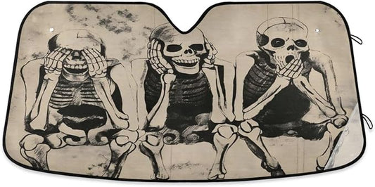 Windshield Sun Shade Shabby Skull Skeletons Front Window Block UV Shades Visor Reflective Retractable for Car SUV Trucks
