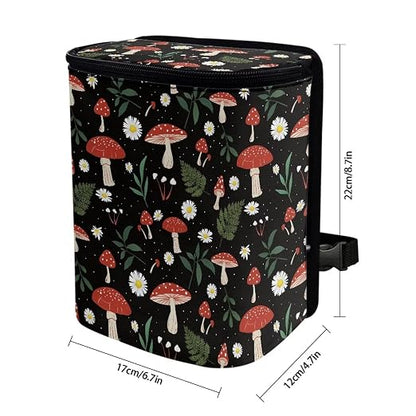 Car Trash Can with Lid and Zipper Boho Cottagecore Mushroom Ferns Print Leakproof Garbage Bag Hanging Back of Seat Auto Interior Accessories Portable Trash Bin Organizer and Storage Bag