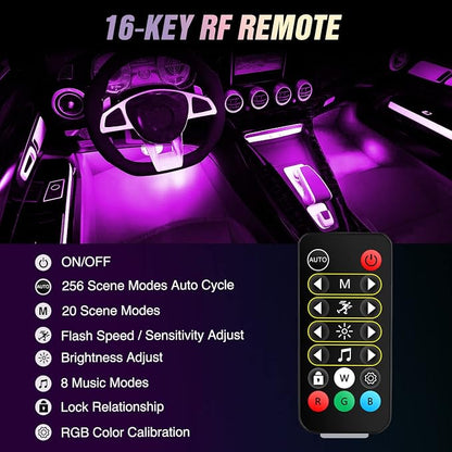 Nilight 72 LED USB Interior Strip Lights Dream Color RGB-IC 12V DC with App RF Remote Control Multicolor Footwell Under Dash Chasing Inside Light Kits 2 Lines Music Sync Mode for Cars Truck ATV UTV