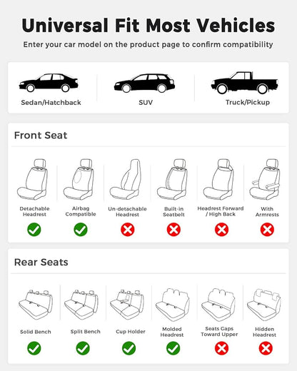 Huidasource Gray Front Seat Covers, Luxury Faux Leather Front Car Seat Covers, Compatible with Airbags Seatbelt Buckles, Perforation, Cooling＆Heating, Universal Fit for Most Cars Vans Trucks SUVs Gray