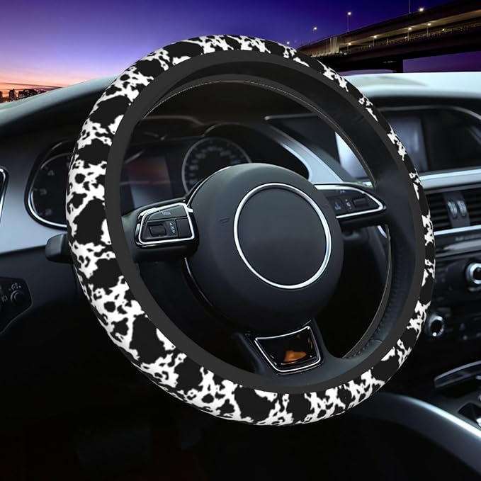 Cow Steering Wheel Covers Non Slip Neoprene Steering Wheel Protector Cover Universal 15 Inch for Men Women Car Truck