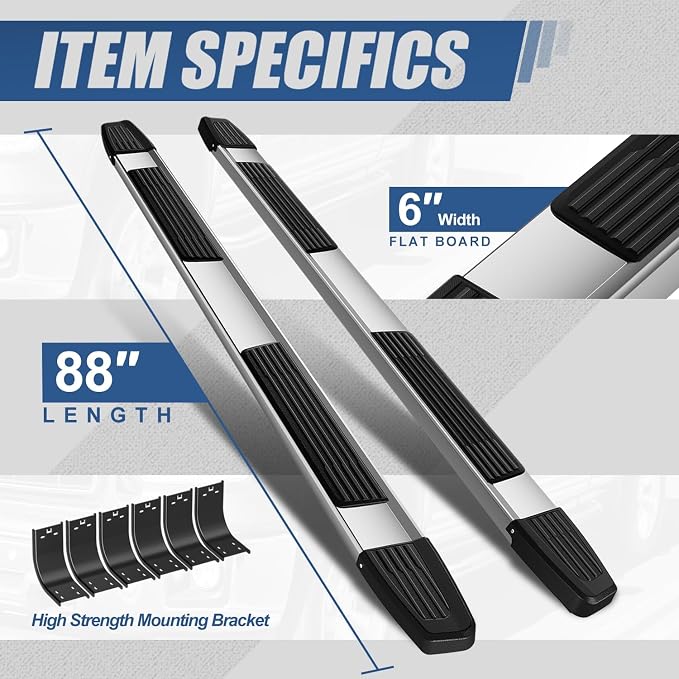Auto Dynasty Flat Running Boards Compatible with 2009-2024 Dodge Ram 1500 2500 3500 Crew Cab 4-Door, Stainless Steel Side Step Rail Nerf Bars, 6" Step Bars, Polished Chrome