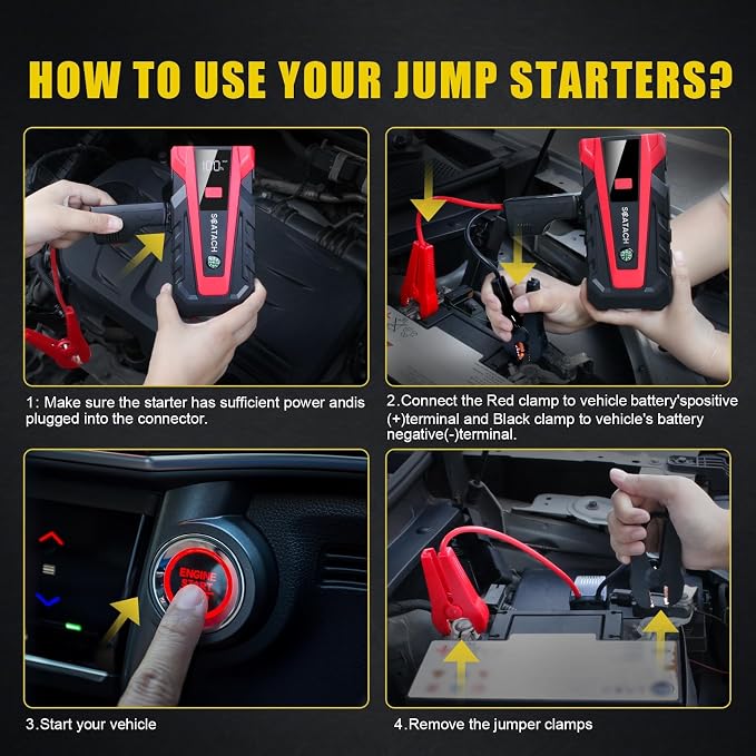 Scatach 5000A Jump Starter, 12V Jump Starter Battery Pack Portable (up to 9.0L Gasoline and 7.0L Diesel Engine), Car Battery Jump Starter Jump Box with LED Light and Jumper Cables