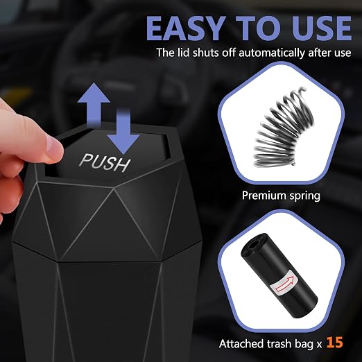 Car Trash Can with Lid - 1-Pack, Interior Accessories for Vehicles, Leakproof Garbage Can with 30 Detachable Trash Bags, Multipurpose Organizers and Storage Solutions for Home and Office