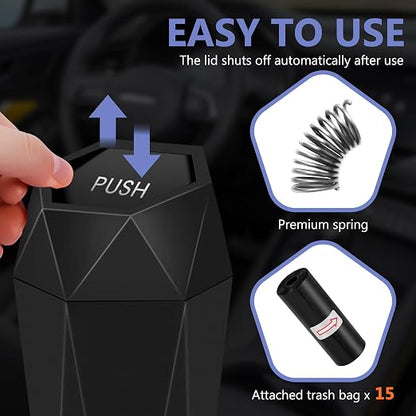 Car Trash Can with Lid - 1-Pack, Interior Accessories for Vehicles, Leakproof Garbage Can with 30 Detachable Trash Bags, Multipurpose Organizers and Storage Solutions for Home and Office