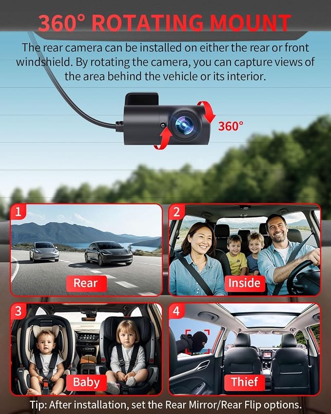 Dash Cam Front and Rear, 4K Full HD Dual Dash Camera for Cars, Built-in Memory Card Monitoring, 64GB Card, 5G WiFi GPS, Car Camera with 3" IPS Screen, 2160P Night Vision, 24H Parking Monitor
