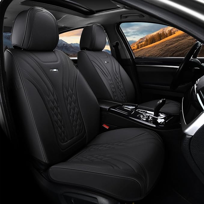 Coverado Car Seat Covers, Car Seat Covers Front Seats, 2-Pack Front Seat Cover, Nappa Leather Waterproof Seat Covers, Car Seat Protectors, Automotive Seat Covers Universal Fit for Most Vehicles