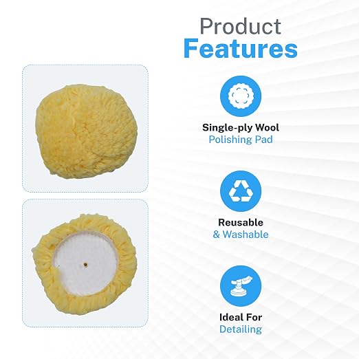 SM Arnold Spin Brite™ Professional Auto Detailing 3-1/2" Wool Yellow Curved Edge Loop Polishing Pad, 3-Pack, High-Performance Car Buffing & Wax Removal Tool for Precision Cleaning