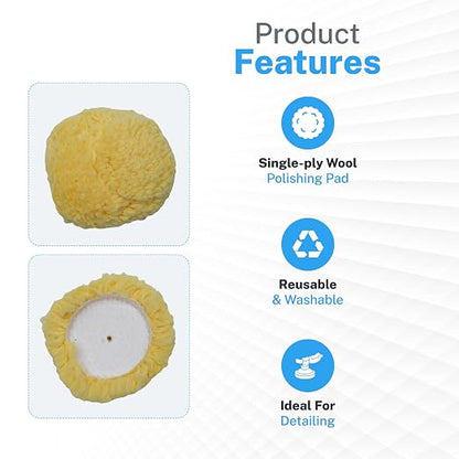 SM Arnold Spin Brite™ Professional Auto Detailing 3-1/2" Wool Yellow Curved Edge Loop Polishing Pad, 3-Pack, High-Performance Car Buffing & Wax Removal Tool for Precision Cleaning