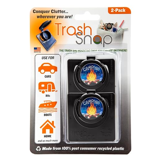 Reusable Bag Holders for Trash & Recycling | Eco-Friendly, Adhesive Clip System for Car, RV, Home, Travel, Boat | Recycled Plastic Let's Go Camping - 2 Pack