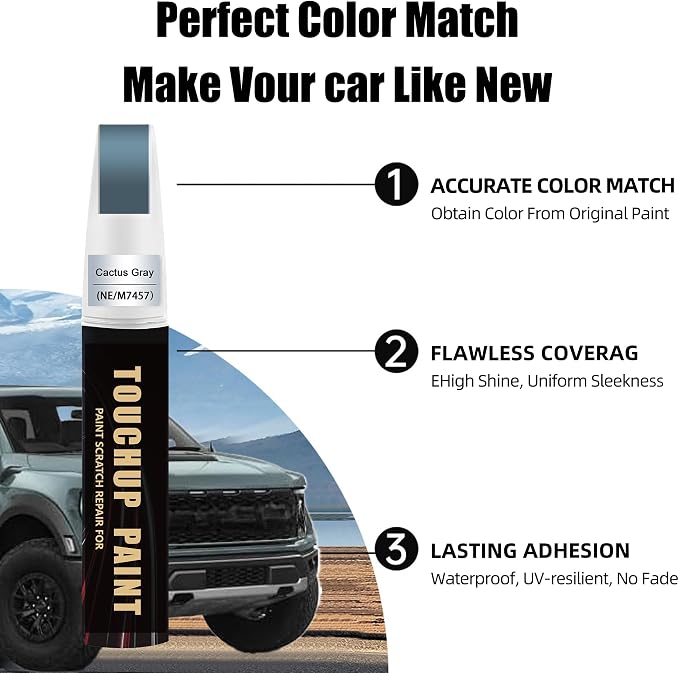 Cactus Gray(NE/M7457) Car Paint Touch Up Pen Compatible with Ford,2-In-1 Color Accurate Touch Up Car Scratch Repair Paint Exact Match Ford Series Automotive Scratch Remover for Nicks&Chips Repair