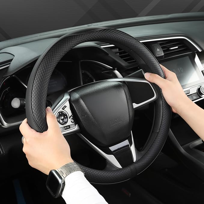 West Llama Customized Auto Car Steering Wheel Cover for Chevy 14.5-15 inches, Steering Wheel Cover for Chevrolet(Black Line-Standard Size)