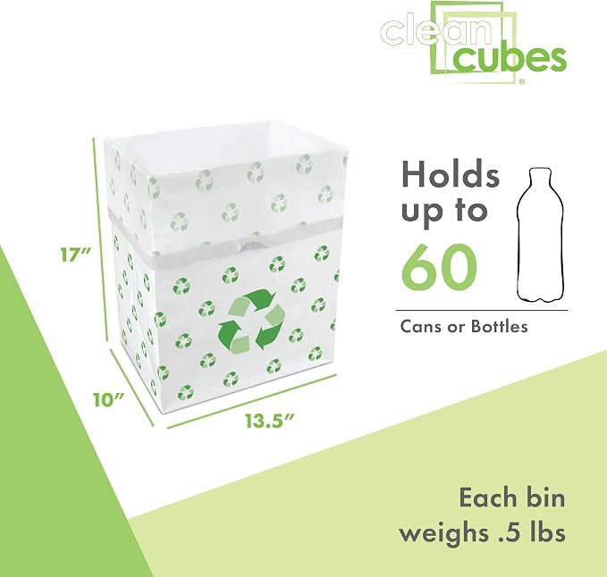 Clean Cubes 13 Gallon Disposable Pop-Up Trash Cans (6-Pack) with Fitted Bags – Foldable Garbage & Recycling Bins for Parties, Events & Kitchen (Recycle, 17" H x 13.5" W x 10" D)