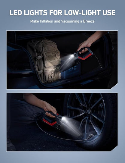 AstroAI 4-in-1 V3 12V DC High Power Handheld Car Vacuum Cleaner for Car,Home,Pet Hair Cleaning, 150 PSI 16.4FT Cord Digital Pressure Gauge & LED Light Portable Tire Inflator for Cars,Bikes,SUVs,Balls