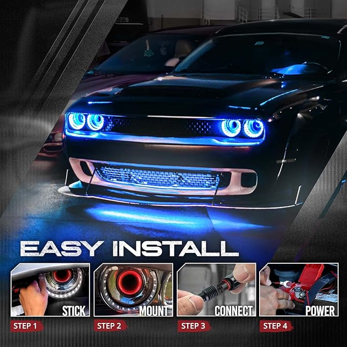 OPT7 Aura Halo Accent Lights for 2008-2023 Dodge Challenger with Remote Control, 12" Multi-Color LED Strip, Car Neon Lighting Kit