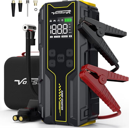 Car Jump Starter with Air Compressor, VoltSurge 6000A Peak 12V Battery Jumper Starter Portable Booster Pack, 150PSI Safe Jump Box with LED Light(Up to 10L Gas/8L Diesel Engine)