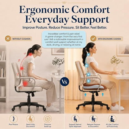 Seat Cushions for Office Chairs Wheelchair Cushion for Long Sitting Back Pain，Memory Foam Seat Car Computer Desk Chair Cushion，Coccyx Cushion for Tailbone Pain Relief Cushion Office Chair Brown