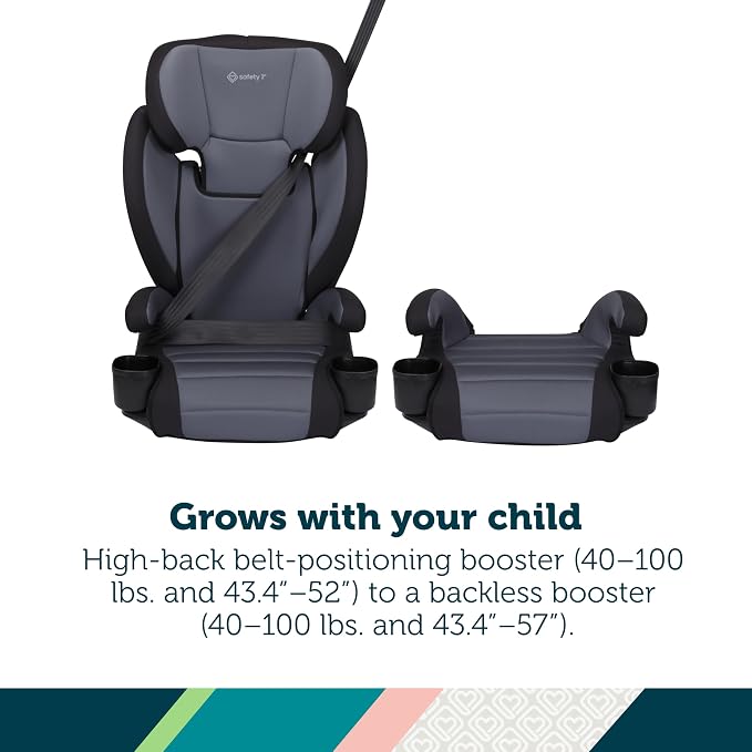 Safety 1st Grow and Go 2-in-1 Booster Car Seat with ComfortWings, Converts High-Back to Backless, 19" Wide, Slim Design, Lightweight, Foldable, Easy-Clean, Cup Holders, 40-100 lbs, Crushed Grape