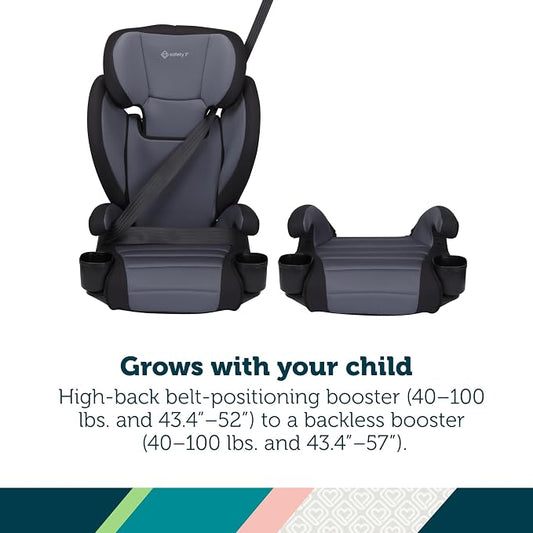Safety 1st Grow and Go 2-in-1 Booster Car Seat with ComfortWings, Converts High-Back to Backless, 19" Wide, Slim Design, Lightweight, Foldable, Easy-Clean, Cup Holders, 40-100 lbs, Crushed Grape