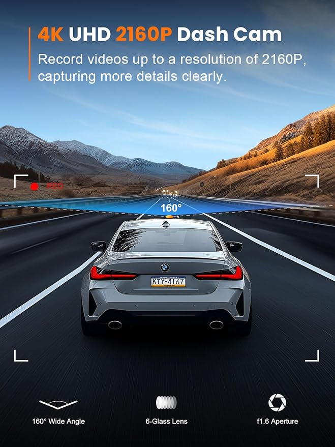 galphi 4K Dash Cam Front, Built-in 5G WiFi, 32GB Card Included, Dash Camera for Cars, Mini Dashcam with Super Night Vision, Loop Recording, G-Sensor, 24 Hours Parking Monitor, Support 256GB Max