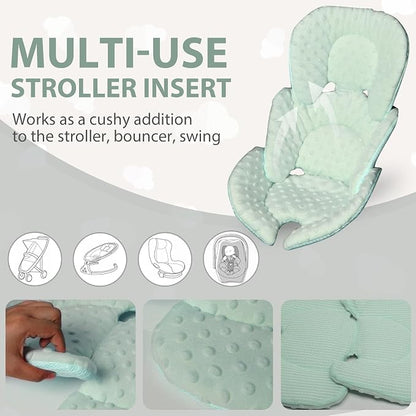 Infant Carseat Insert, 2-in-1 Reversible Baby Car Seat Cushion for Newborn Toddler Head & Body Support Car Seat Pad for Carseats, Strollers, Swings, Bouncers, Green