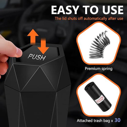 Car Trash Can with Lid - 2-Pack, Interior Accessories for Vehicles, Leakproof Garbage Can with 30 Detachable Trash Bags, Multipurpose Organizers and Storage Solutions for Home and Office