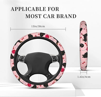 Car Steering Wheel Cover with Anti-Slip Lining, Universal 15 inch Wheel Cover, Fashion Car Interior Accessories for Women Men - Cute Pink Dachshund