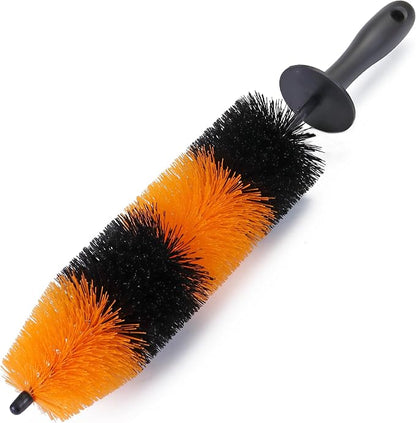 TAKAVU Master Wheel & Tire Brush, Easy Reach Wheel and Rim Detailing Brush Long Soft Bristle, Car Tire Brush, Wheel Scrub Brush, Multipurpose use for Wheels Rims Exhaust Tips Motorcycles (Orange)