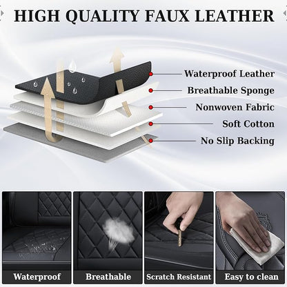 Coverado Car Seat Covers Full Set, Front and Back Seat Covers for Cars, Luxury Faux Leather Waterproof Seat Covers, Black Car Seat Covers, Car Seat Protector Accessories Universal Fit Most Vehicles