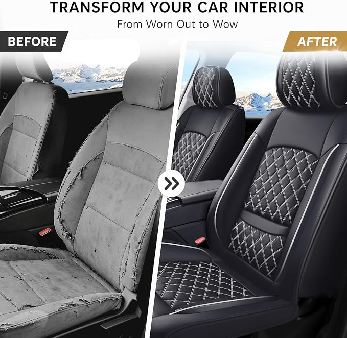 Car Seat Covers Compatible with Hyundai Elantra 2017-2025 2026 - Full Set 5 Seats Luxury Leather All-Weather Seat Cushions & Protectors, Waterproof & Breathable, Airbag Compatible (Whiteline)