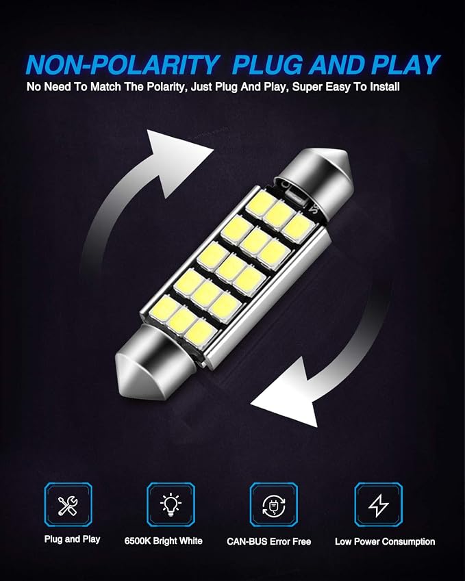 Marsauto 578 LED Bulbs Extremely Bright 400LM 2835 Chipsets for LED Interior Dome Map Door Lights Bulbs 211-2 212-2 569 6411 6451 41mm 42mm 1.65inch 6500K White RV Exterior Lighting (Pack of 4)