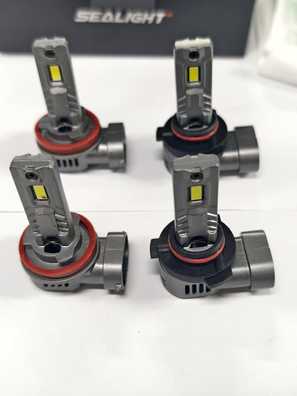 SEALIGHT 9005 and H11 Bulbs Combo, 140,000LM 900% Wider Driving Vision Mini Size, 9005/HB3 H11/H8/H9 Fog Lights with Fan, Warning Light Assemblies, Plug and Play, Pack of 4