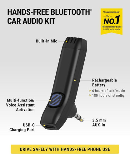 Scosche BTAXS3 Hands-Free Audio Kit, Bluetooth Receiver for Car Stereo with Noise Cancellation, 3.5mm AUX Bluetooth Adapter for Car Radio, Compatible with Siri/Google Assistant Voice Command