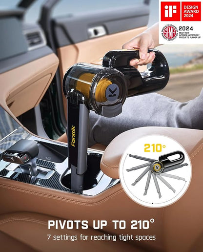 Fanttik Fold V10 APEX Pivot Cordless Car Vacuum, 17000Pa Handheld Vacuum Suction Power, Smart LED Display, Portable for Car Home Pet (Deluxe with Flexible Hose&Pet Brush)