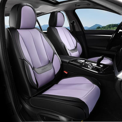 Coverado Seat Covers, Car Seat Covers Full Set, Leather Seat Covers for Cars, Car Seat Protector, Black Car Seat Covers Front Seats and Back Seats Universal Fit for Most Cars Purple