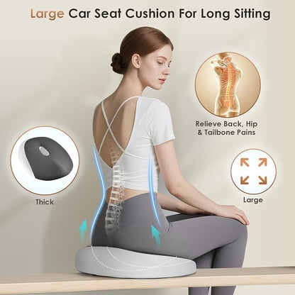 FLORICH Large Car Seat Cushion for Long Sitting, Ergonomic Memory Foam Driving Seat Cushion for Back & Sciatica Pain Relief, Non-Slip Washable Seat Cushion for Car, Driver, Office-Gray