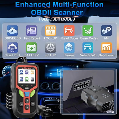 OBD2 Scanner Diagnostic Tool, Check Engine Lights and Clear Vehicle Trouble Code, Battery Start Test, Live Data, Cloud Printing, Freeze Frame, Car Scanner for All OBDII Vehicles Since 1996