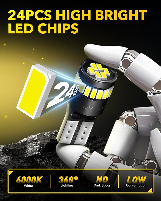 AUXITO 194 LED Bulb 6000K White Canbus Error Free, 168 175 2825 W5W T10 LED Replacement Light Kit for Car Interior Map Marker License Plate Parking Dome Lights, Pack of 4