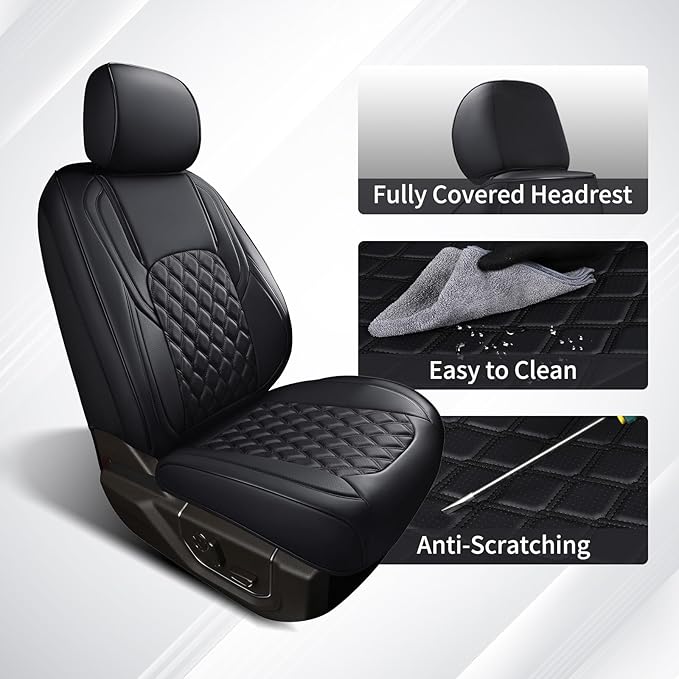 Huidasource Front Car Seat Covers, Waterproof Faux Leather F150 Truck Seat Cushion Cover Custom Fit for 2015-2025 Ford F150 SuperCrew & 2017-2025 F250 F350 F450 Super Duty Crew Cab(Front Pair/Black)