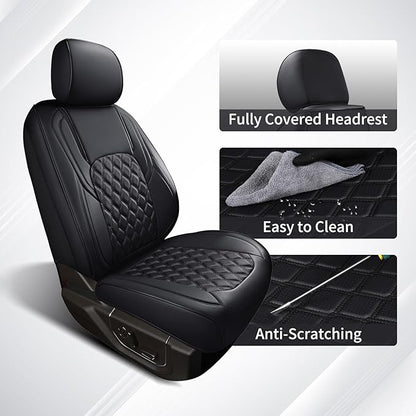 Huidasource Front Car Seat Covers, Waterproof Faux Leather F150 Truck Seat Cushion Cover Custom Fit for 2015-2025 Ford F150 SuperCrew & 2017-2025 F250 F350 F450 Super Duty Crew Cab(Front Pair/Black)