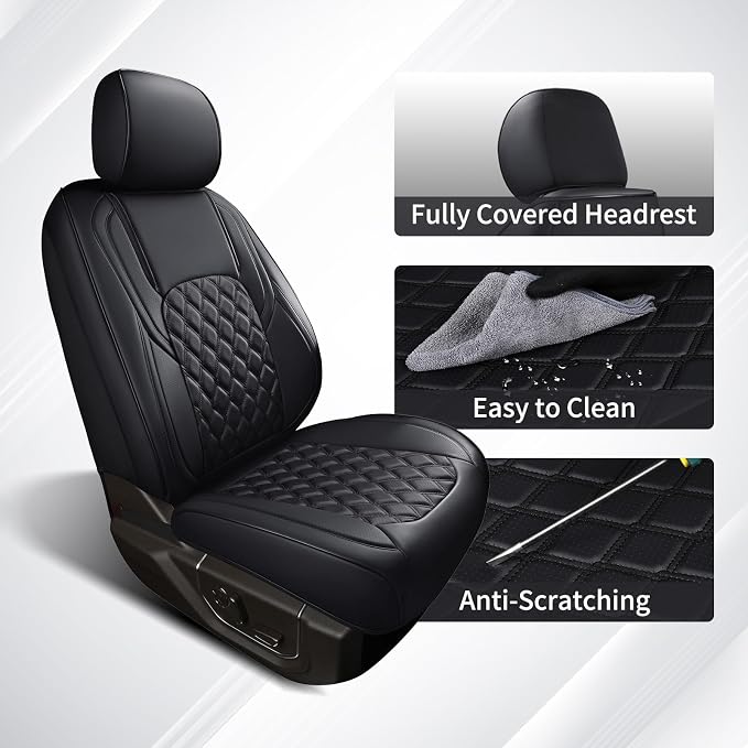 Huidasource Tacoma Front Seat Covers, Leather Car Seat Covers Custom Fit for Toyota Tacoma 2016-2023 2022 2021 Double & Crew Cab SR, SR5, Limited, TRD Pro, TRD Sport, Off-Road (Front Pair/Black)