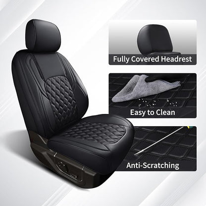 Huidasource Tacoma Front Seat Covers, Leather Car Seat Covers Custom Fit for Toyota Tacoma 2016-2023 2022 2021 Double & Crew Cab SR, SR5, Limited, TRD Pro, TRD Sport, Off-Road (Front Pair/Black)