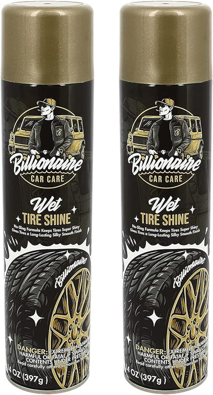 Billionaire Tire Shine – Wet Tire Shine 2Pack 1 Can 14 oz- Spraying maximum Protection Fast Dry - Shine Wheels Tire Care Long Lasting Rain Resistant tire Rubber Moulding Bumpers – Car Detailing (2)