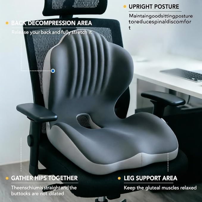 2026 Ergonomic Lumbar & Seat Support Cushion, Memory Foam Seat Cushion with Lumbar Support Pillow, Memory Foam Coccyx Cushion for Tailbone Pain, Back Pain, Sciatica and Hemorrhoid Relief